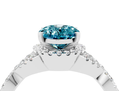 White gold Oval Cut Blue Topaz Halo Twist Band Solitaire Prong Setting Ring_4