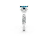 White gold Oval Cut Blue Topaz  Halo Twist Band Solitaire Prong Setting Ring_56