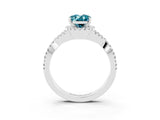 White gold Oval Cut Blue Topaz  Halo Twist Band Solitaire Prong Setting Ring_57
