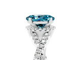 White gold Oval Cut Blue Topaz Halo Twist Band Solitaire Prong Setting Ring_5