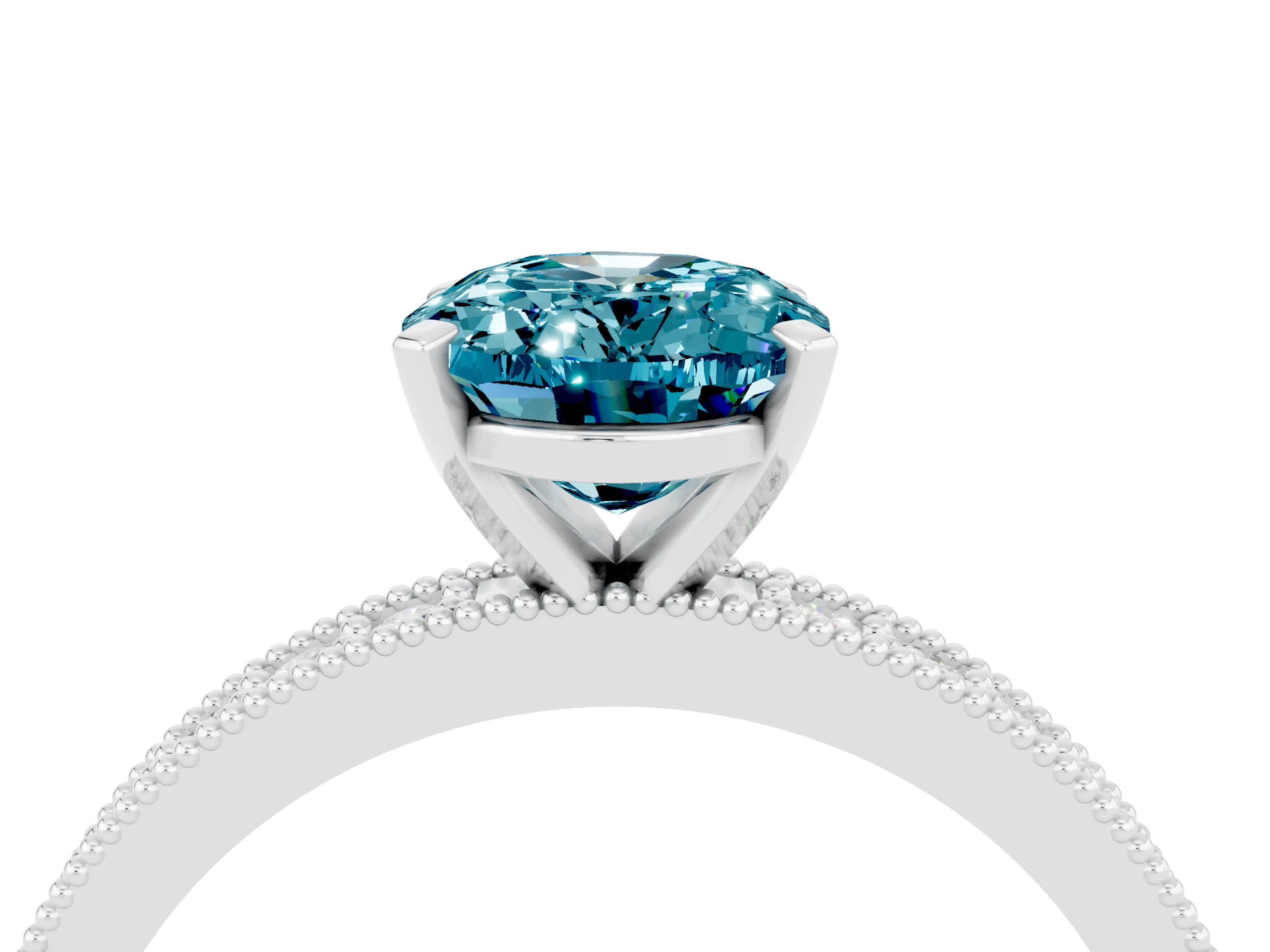 White gold Oval Cut Blue Topaz Milgrain Pavé Engagement Ring with Four-Prong Setting_16