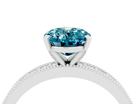White gold Oval Cut Blue Topaz Milgrain Pavé Engagement Ring with Four-Prong Setting_16