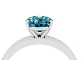 White gold Oval Cut Blue Topaz Milgrain Pavé Engagement Ring with Four-Prong Setting_22