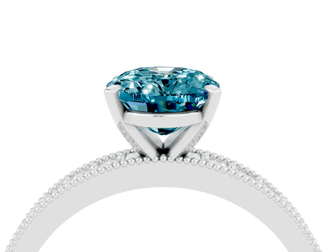 White gold Oval Cut Blue Topaz Milgrain Pavé Engagement Ring with Four-Prong Setting_22
