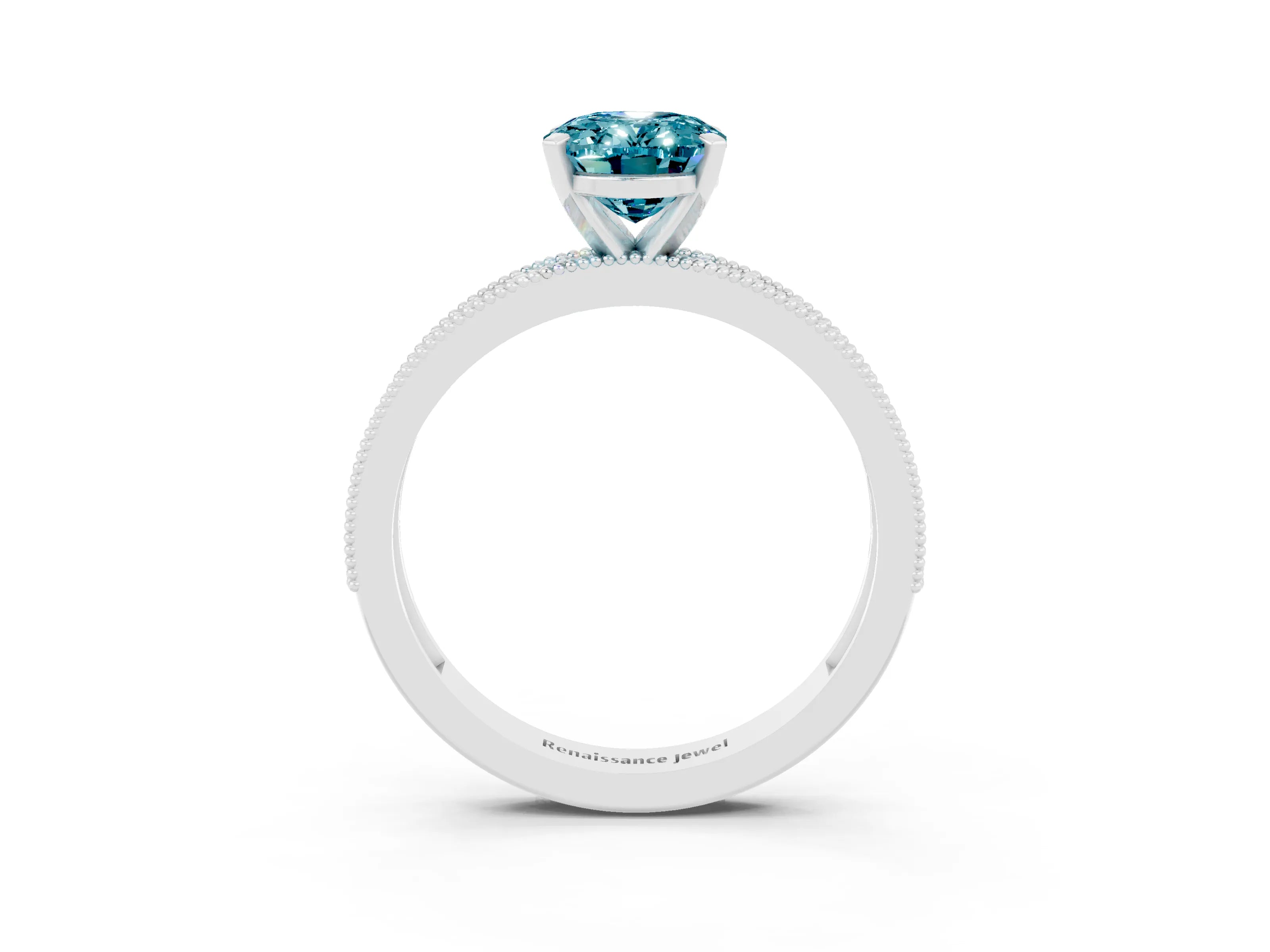 White gold Oval Cut Blue Topaz Milgrain Pavé Engagement Ring with Four-Prong Setting_27