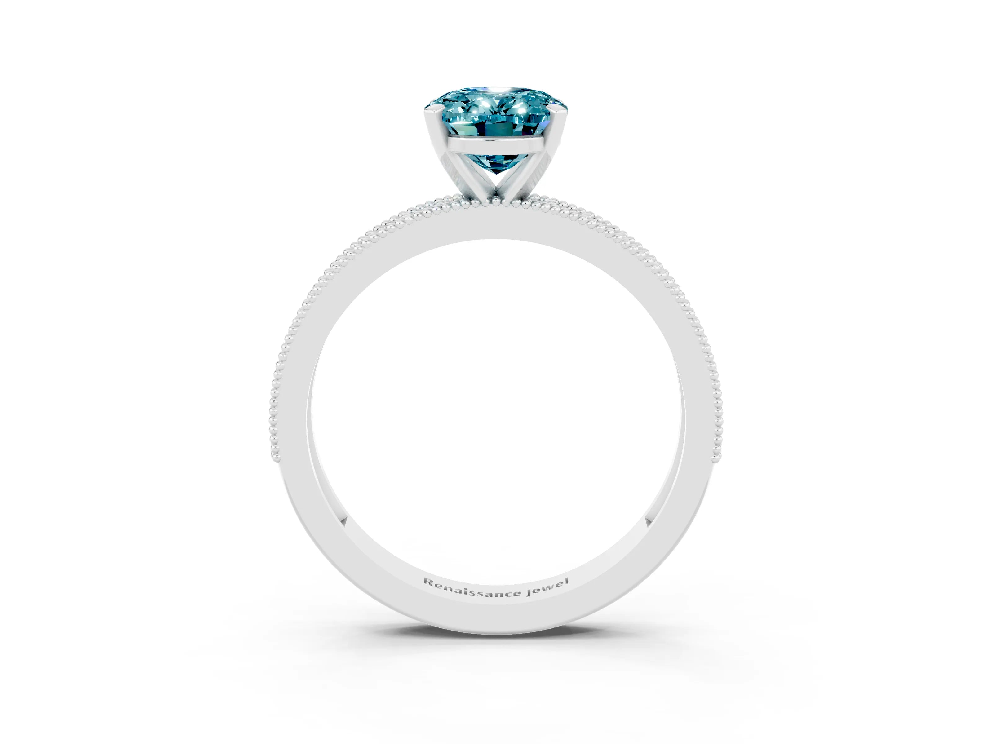 White gold Oval Cut Blue Topaz Milgrain Pavé Engagement Ring with Four-Prong Setting_39