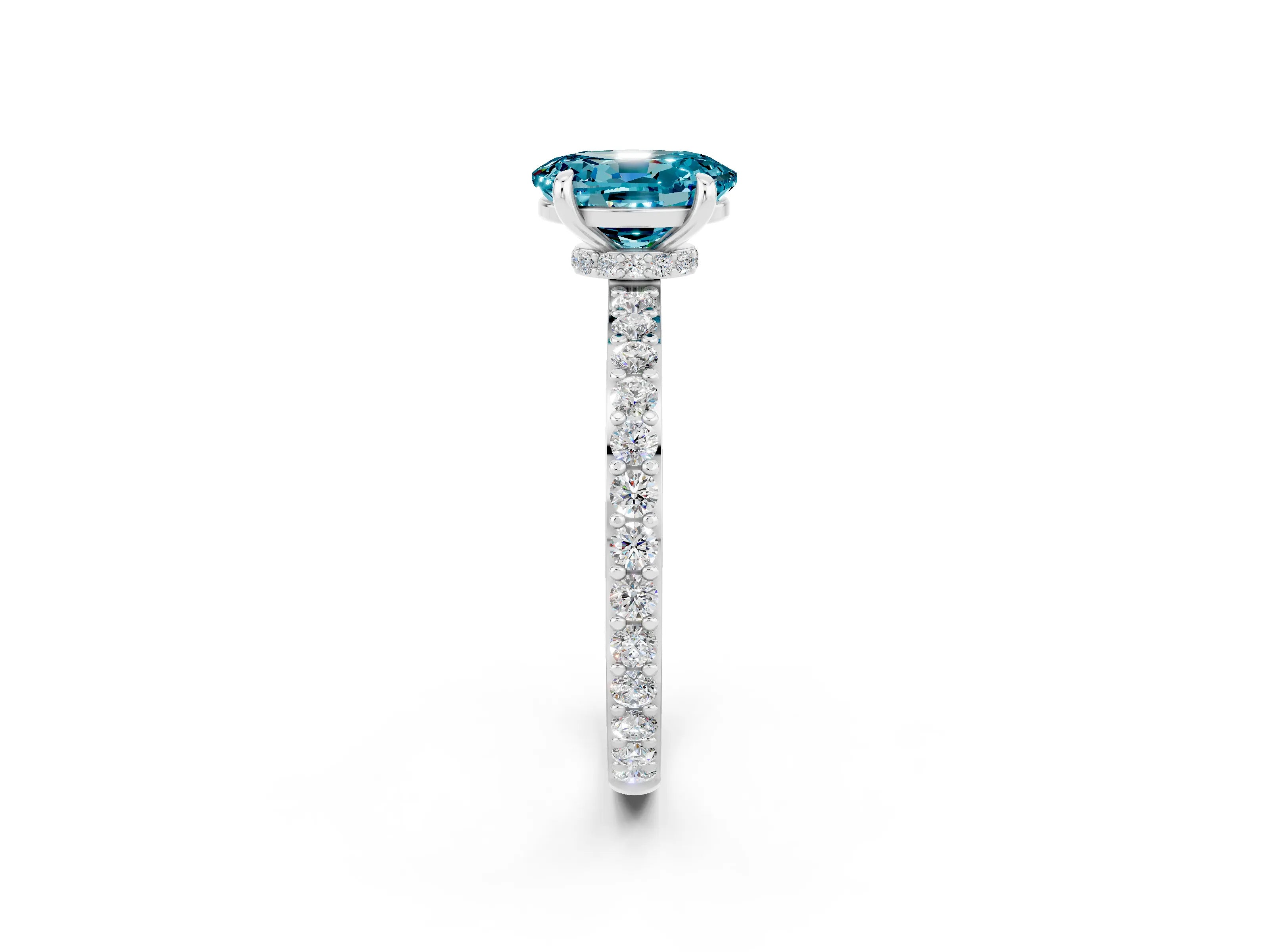 White gold Oval Cut Blue Topaz Pavé Engagement Ring with Round  Accents and Prong Setting_26