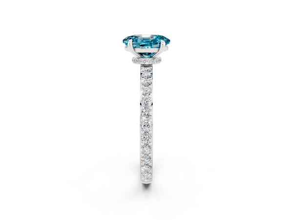 White gold Oval Cut Blue Topaz Pavé Engagement Ring with Round  Accents and Prong Setting