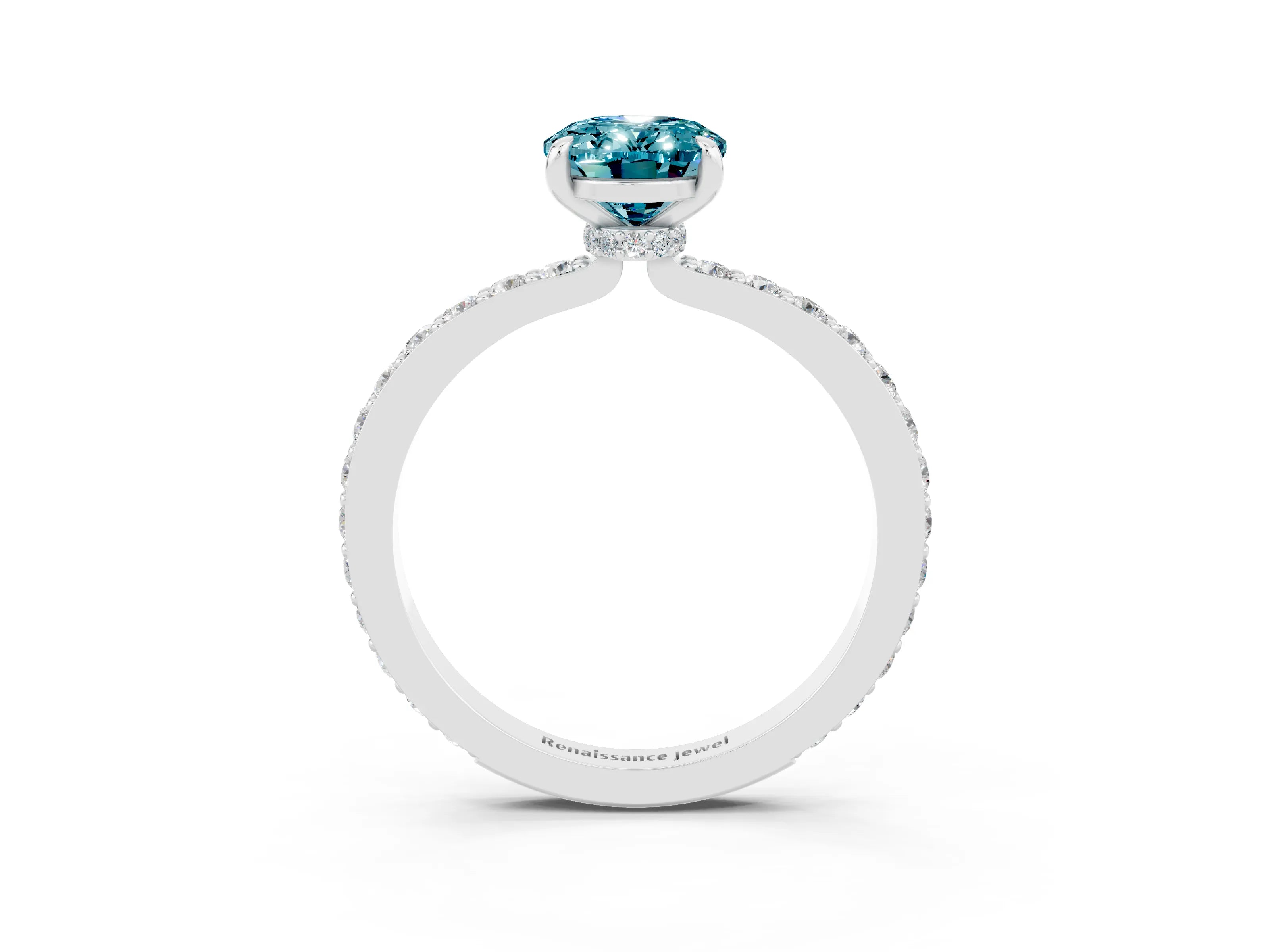 White gold Oval Cut Blue Topaz Pavé Engagement Ring with Round  Accents and Prong Setting_27