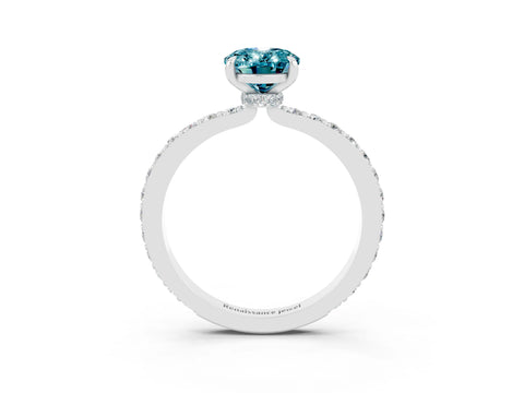 White gold Oval Cut Blue Topaz Pavé Engagement Ring with Round  Accents and Prong Setting_27
