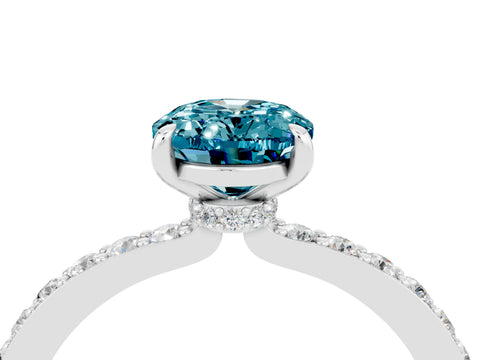 White gold Oval Cut Blue Topaz Pavé Engagement Ring with Round  Accents and Prong Setting_28