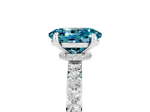 White gold Oval Cut Blue Topaz Pavé Engagement Ring with Round  Accents and Prong Setting_29