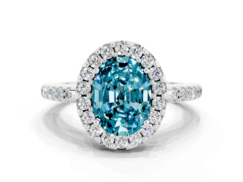 White gold Oval Cut Blue Topaz Pavé Halo Ring with Four-Prong Setting_12