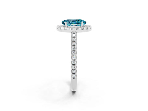 White gold Oval Cut Blue Topaz Pavé Halo Ring with Four-Prong Setting_14
