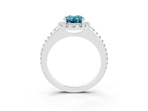 White gold Oval Cut Blue Topaz Pavé Halo Ring with Four-Prong Setting_15
