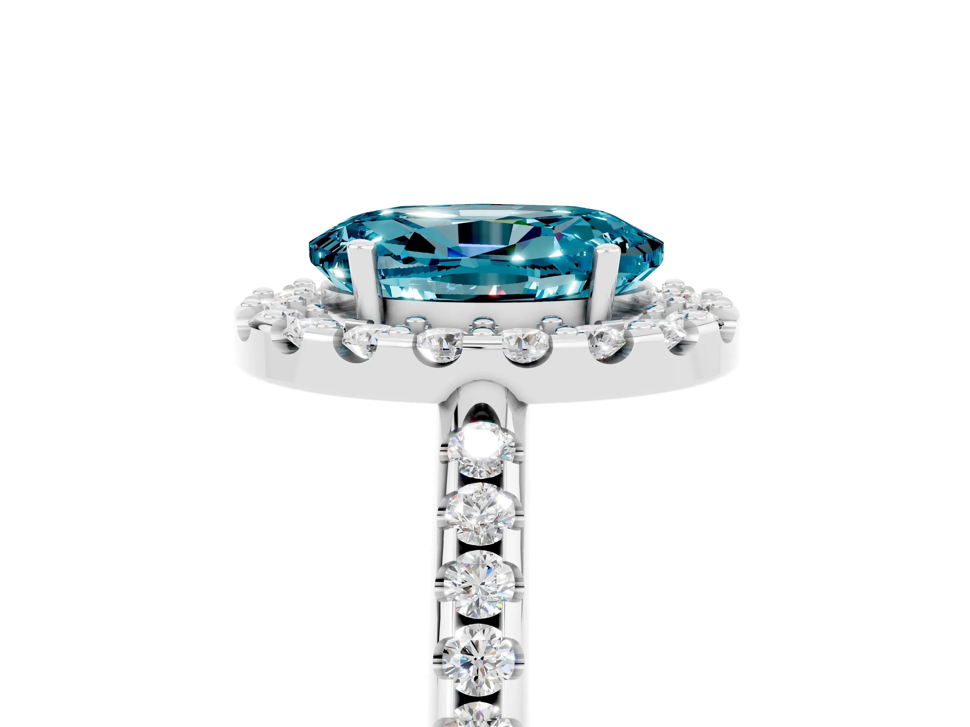 White gold Oval Cut Blue Topaz Pavé Halo Ring with Four-Prong Setting_17