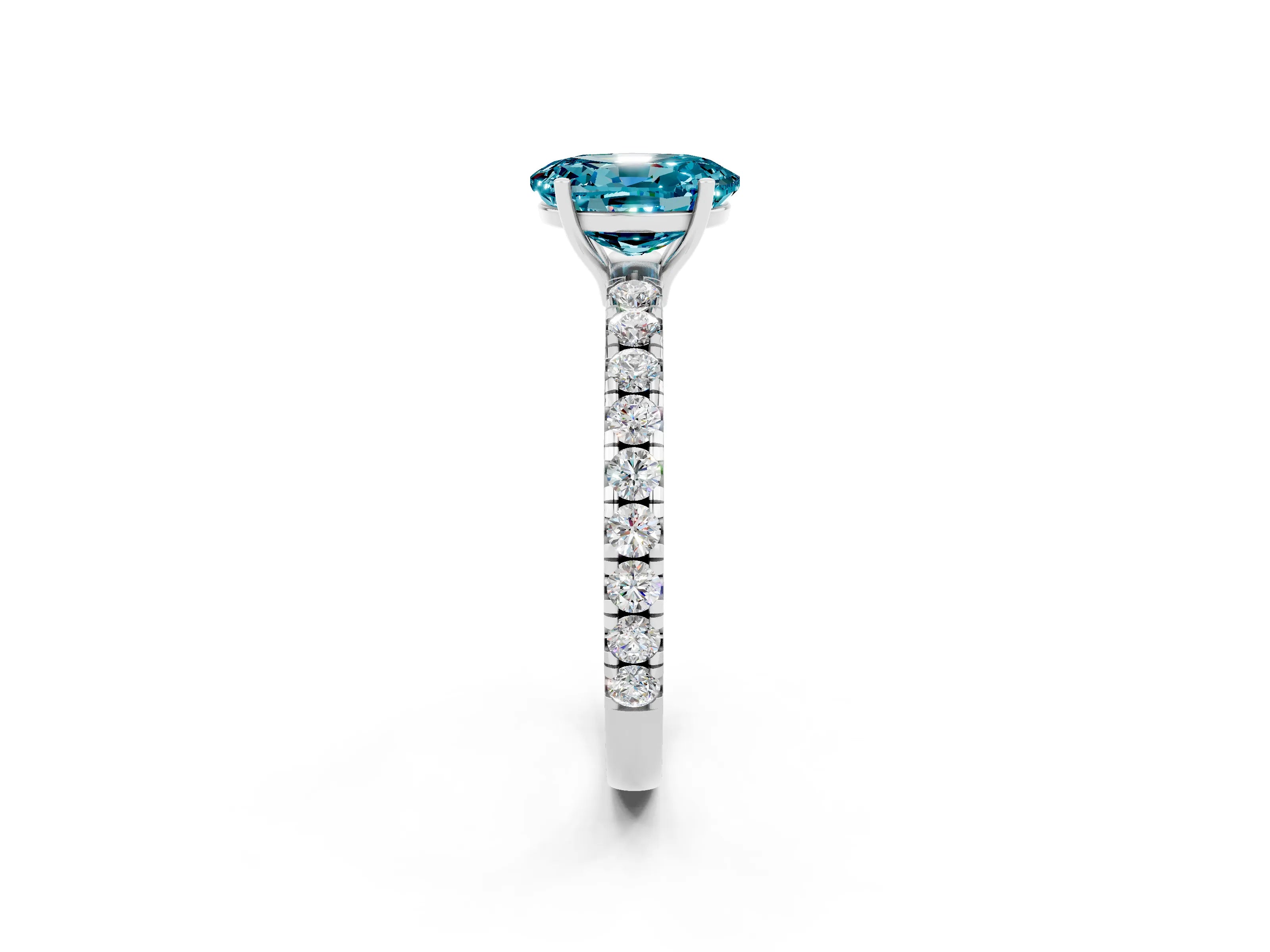 White gold Oval Cut Blue Topaz Pavé Solitaire Engagement Ring with Four-Prong Setting_14