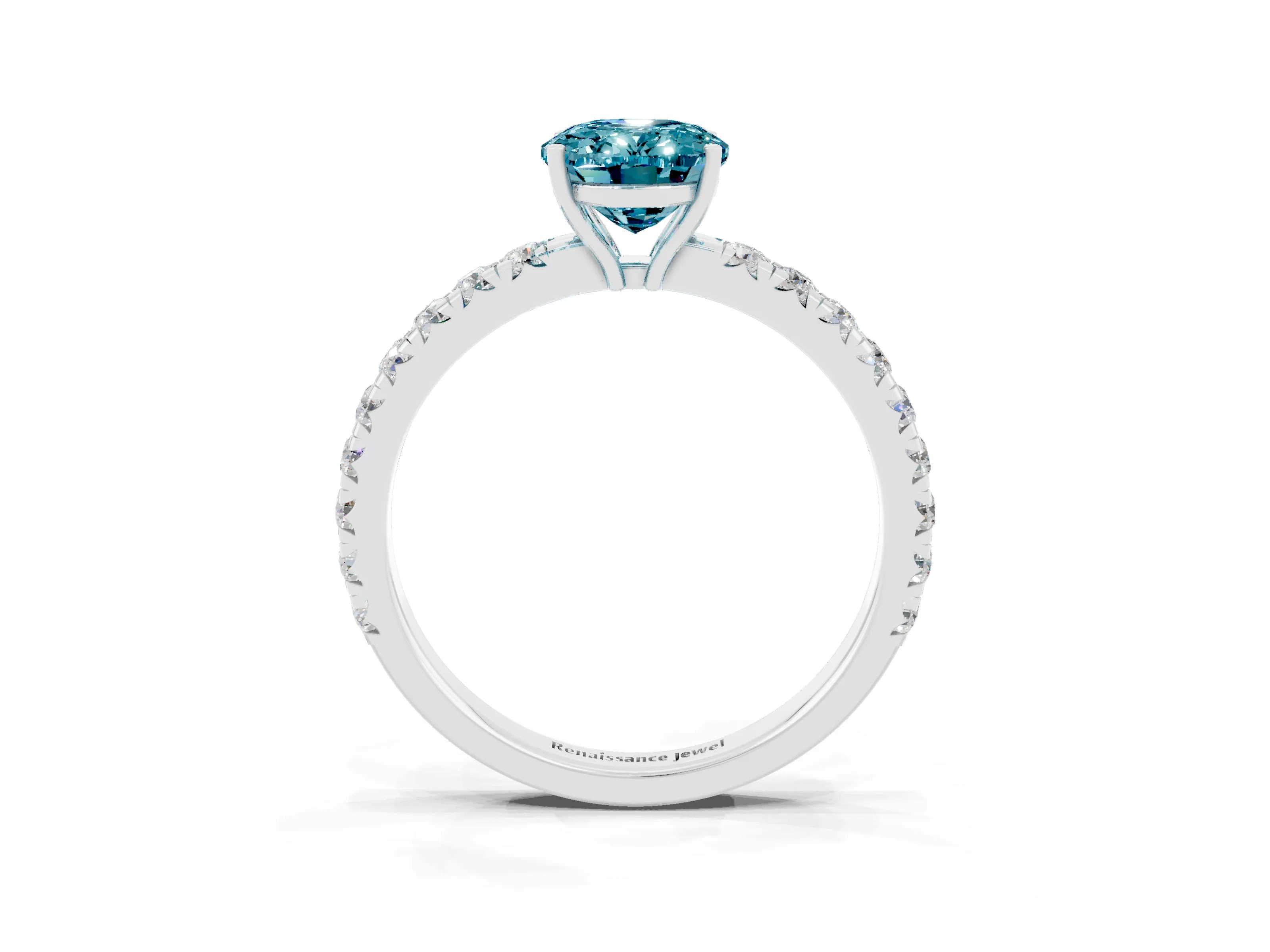 White gold Oval Cut Blue Topaz Pavé Solitaire Engagement Ring with Four-Prong Setting_15