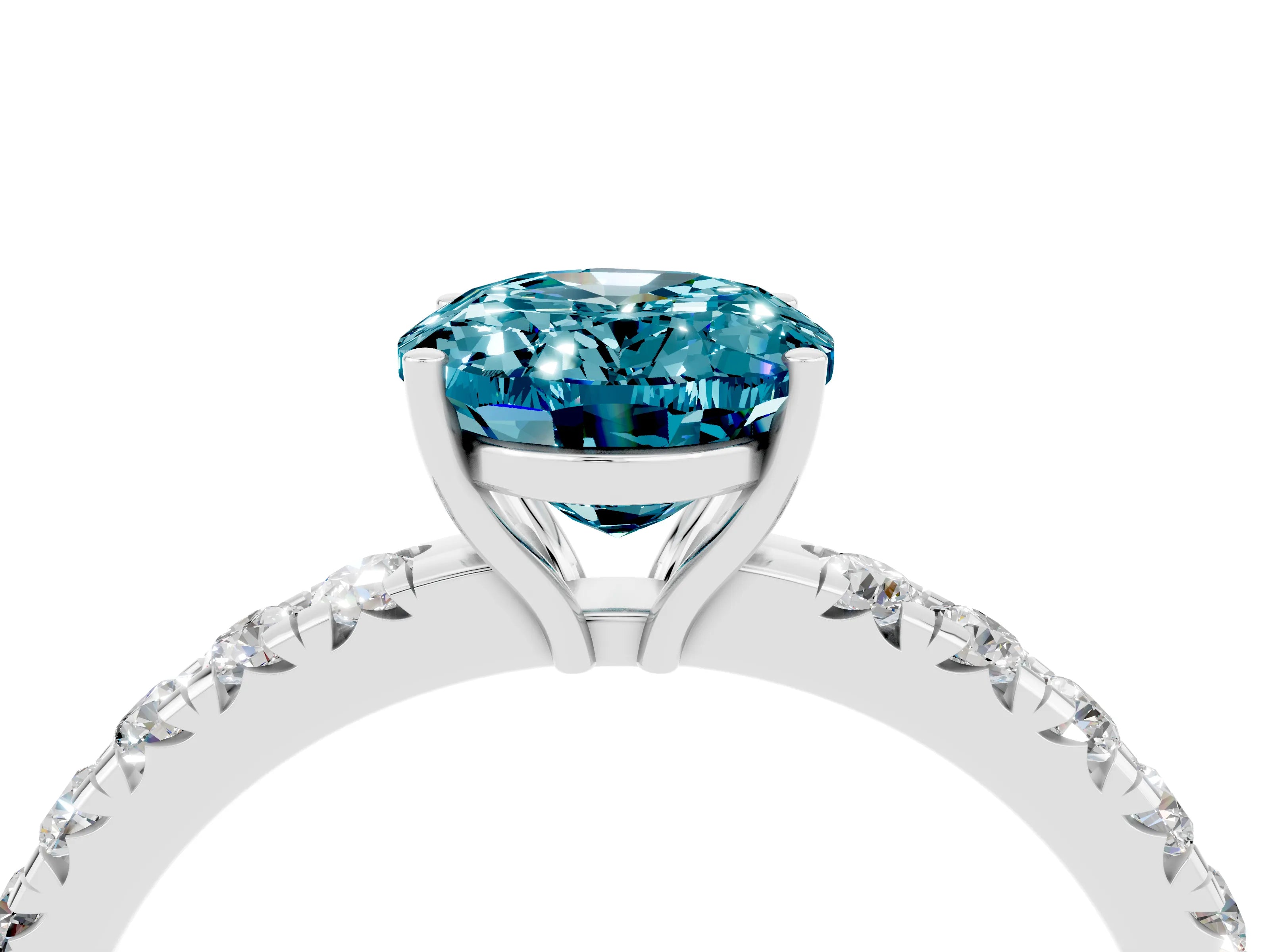 White gold Oval Cut Blue Topaz Pavé Solitaire Engagement Ring with Four-Prong Setting_16