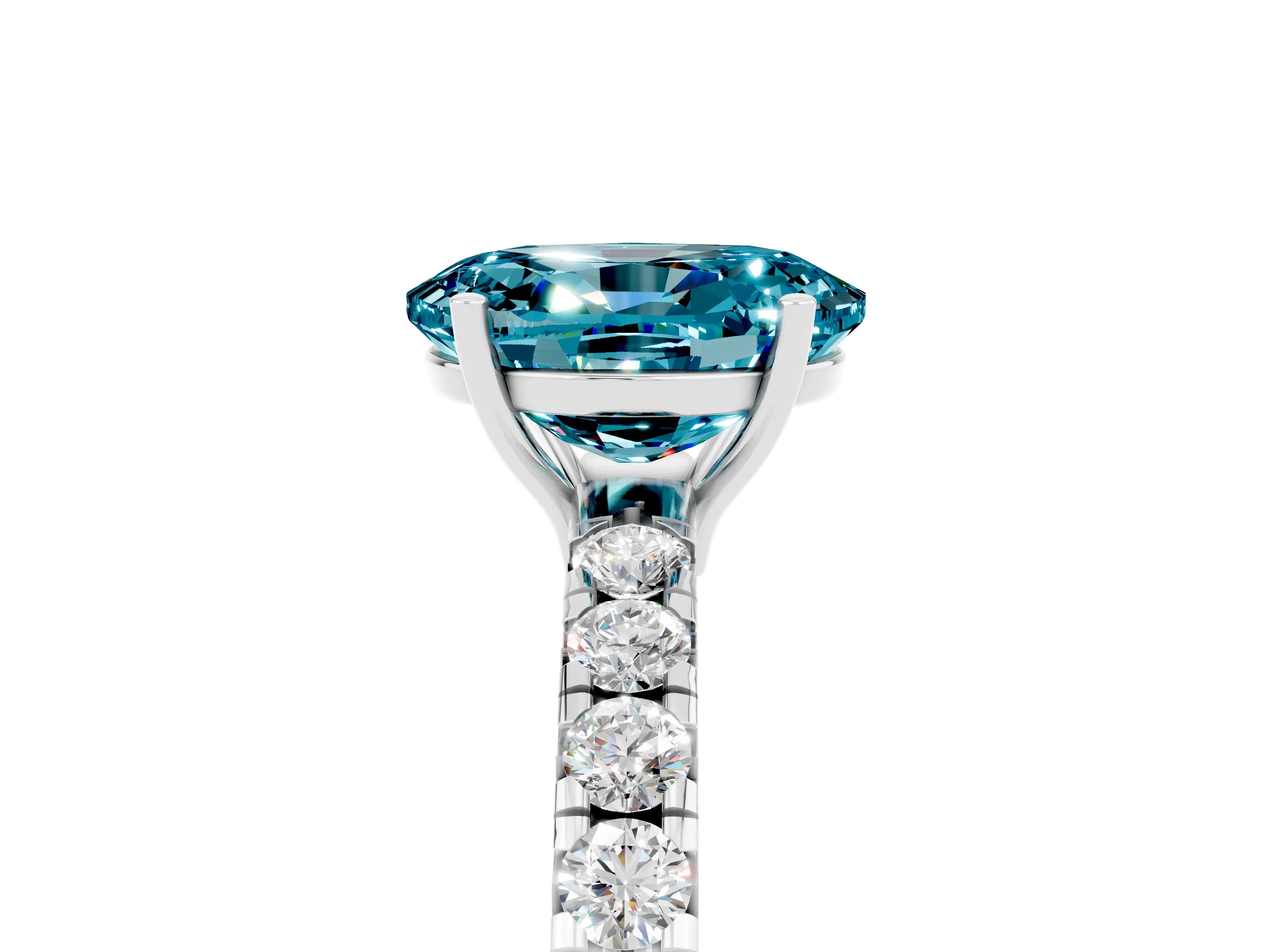 White gold Oval Cut Blue Topaz Pavé Solitaire Engagement Ring with Four-Prong Setting_17