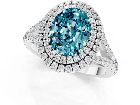 White gold Oval Cut Blue Topaz Pavé Split Shank Double Halo Engagement Ring_1