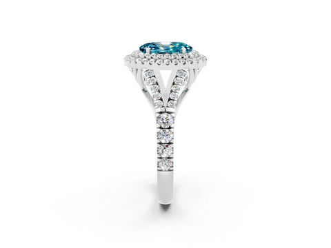 White gold Oval Cut Blue Topaz Pavé Split Shank Double Halo Engagement Ring_2