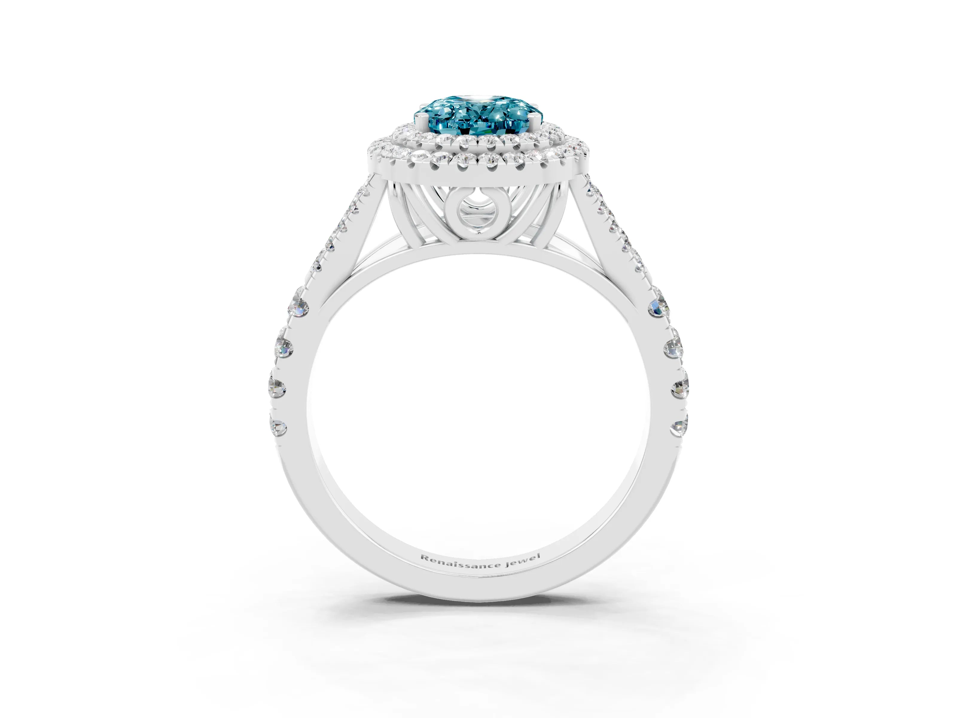 White gold Oval Cut Blue Topaz Pavé Split Shank Double Halo Engagement Ring_3