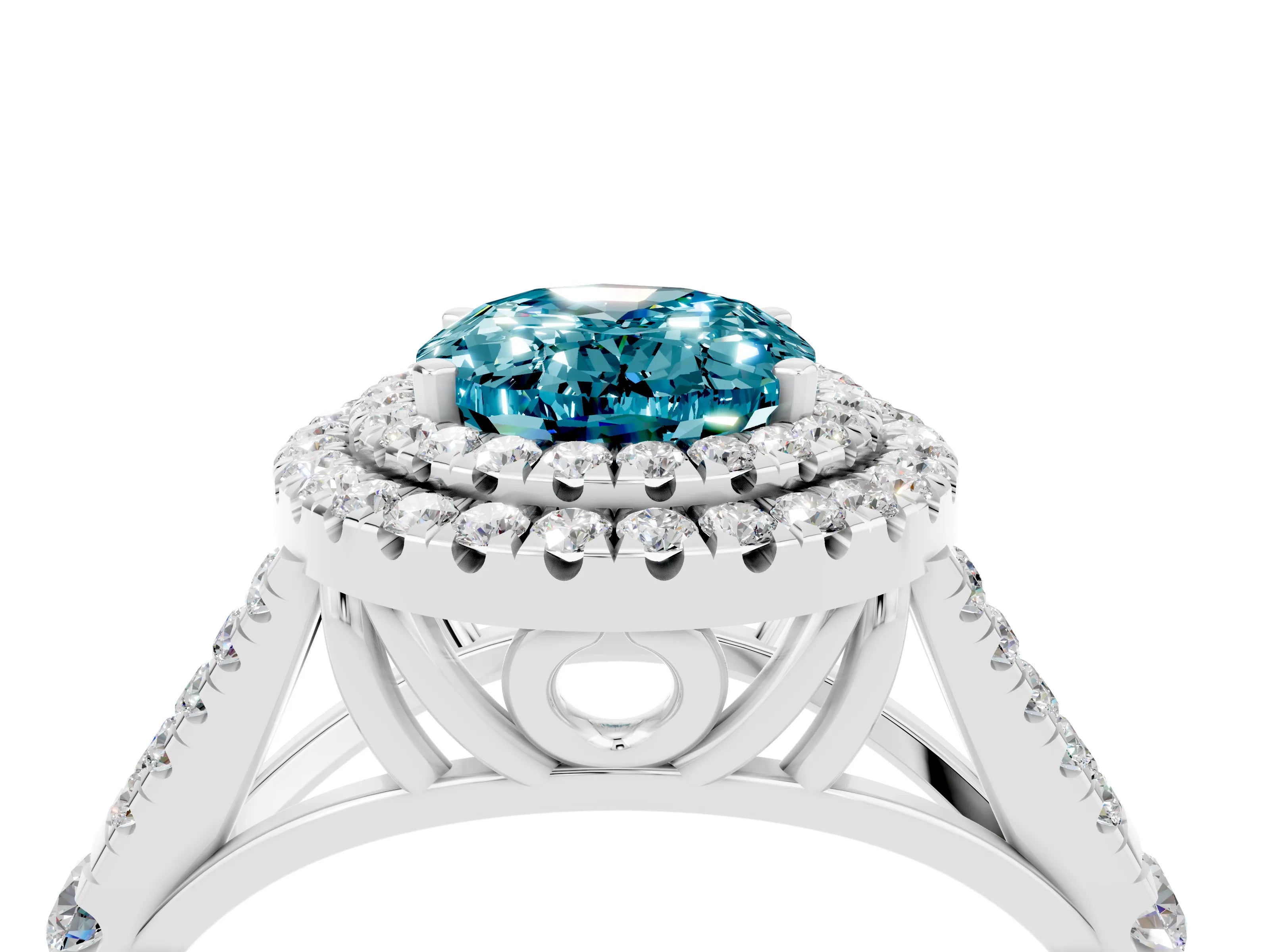 White gold Oval Cut Blue Topaz Pavé Split Shank Double Halo Engagement Ring_4