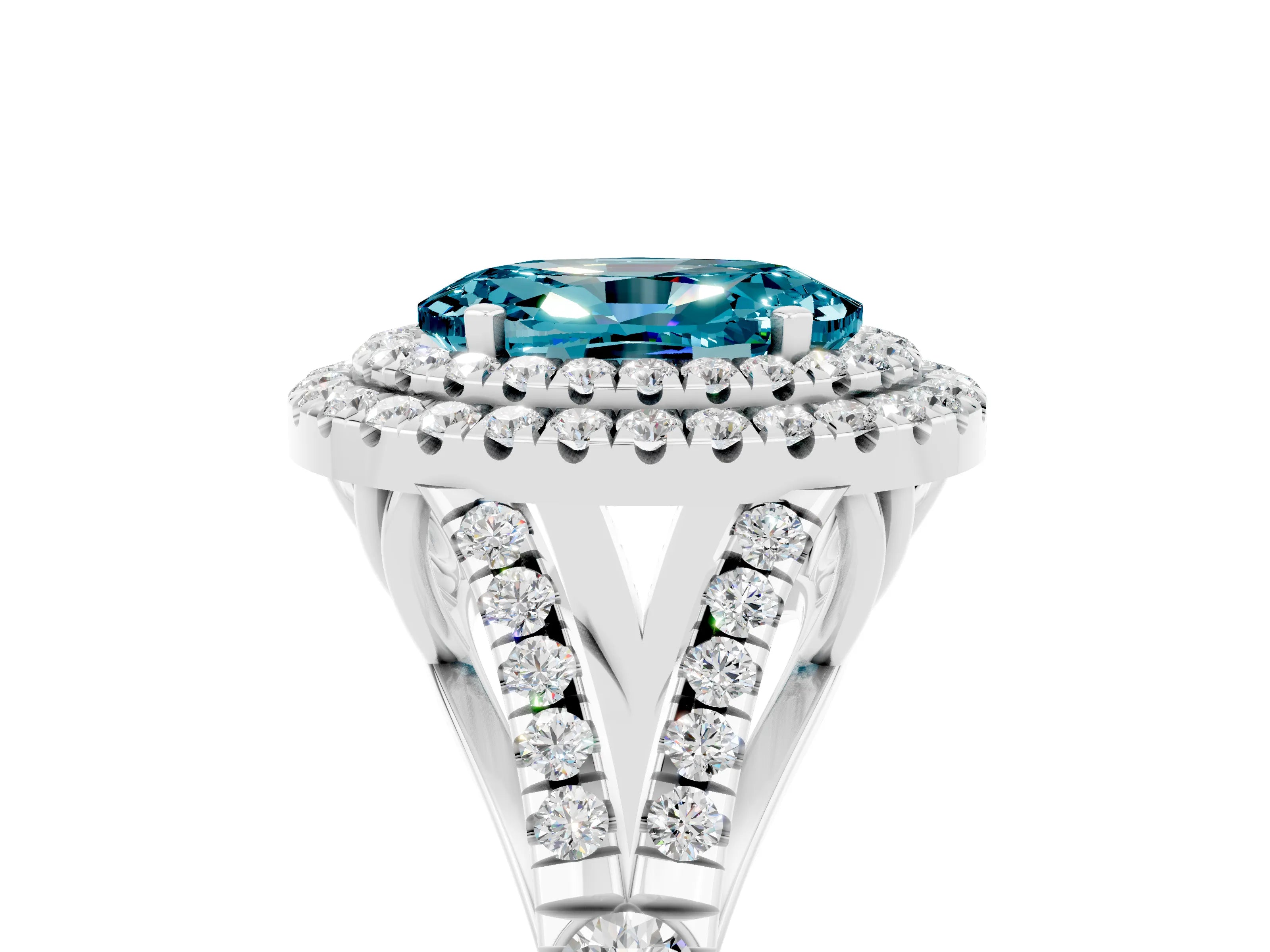 White gold Oval Cut Blue Topaz Pavé Split Shank Double Halo Engagement Ring_5