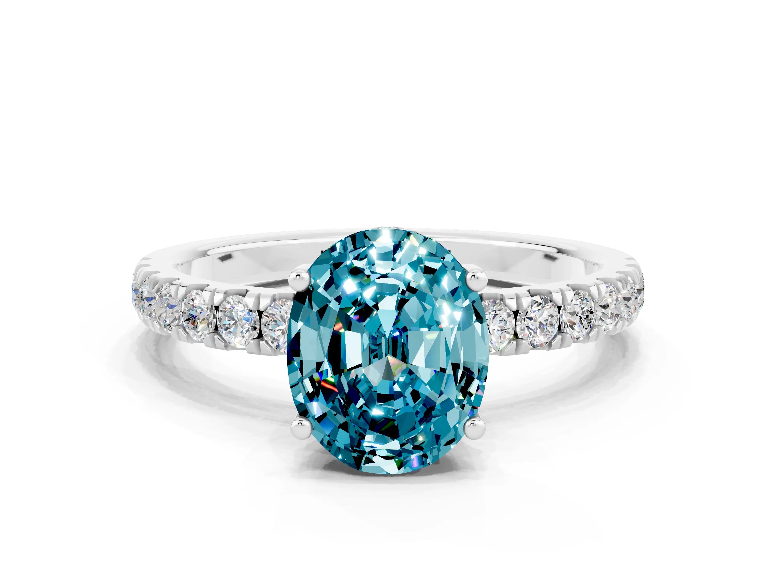 White gold Oval Cut Blue Topaz Pave Band Solitaire Ring with Four-Prong Setting_36