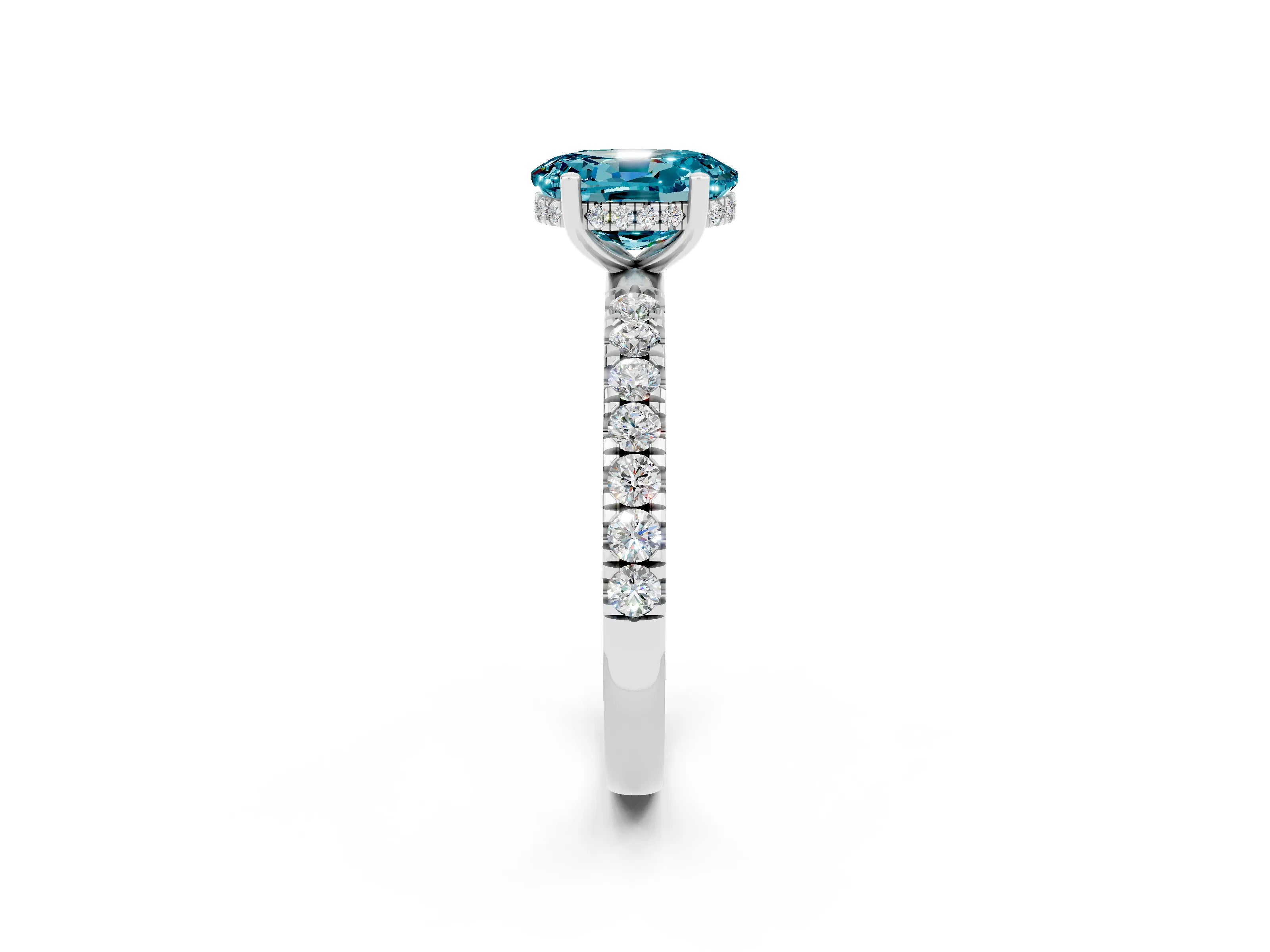 White gold Oval Cut Blue Topaz Pave Band Solitaire Ring with Four-Prong Setting_38
