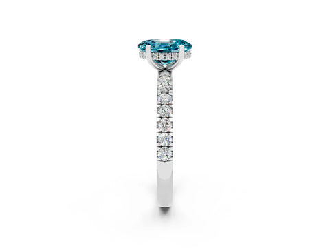 White gold Oval Cut Blue Topaz Pave Band Solitaire Ring with Four-Prong Setting_38