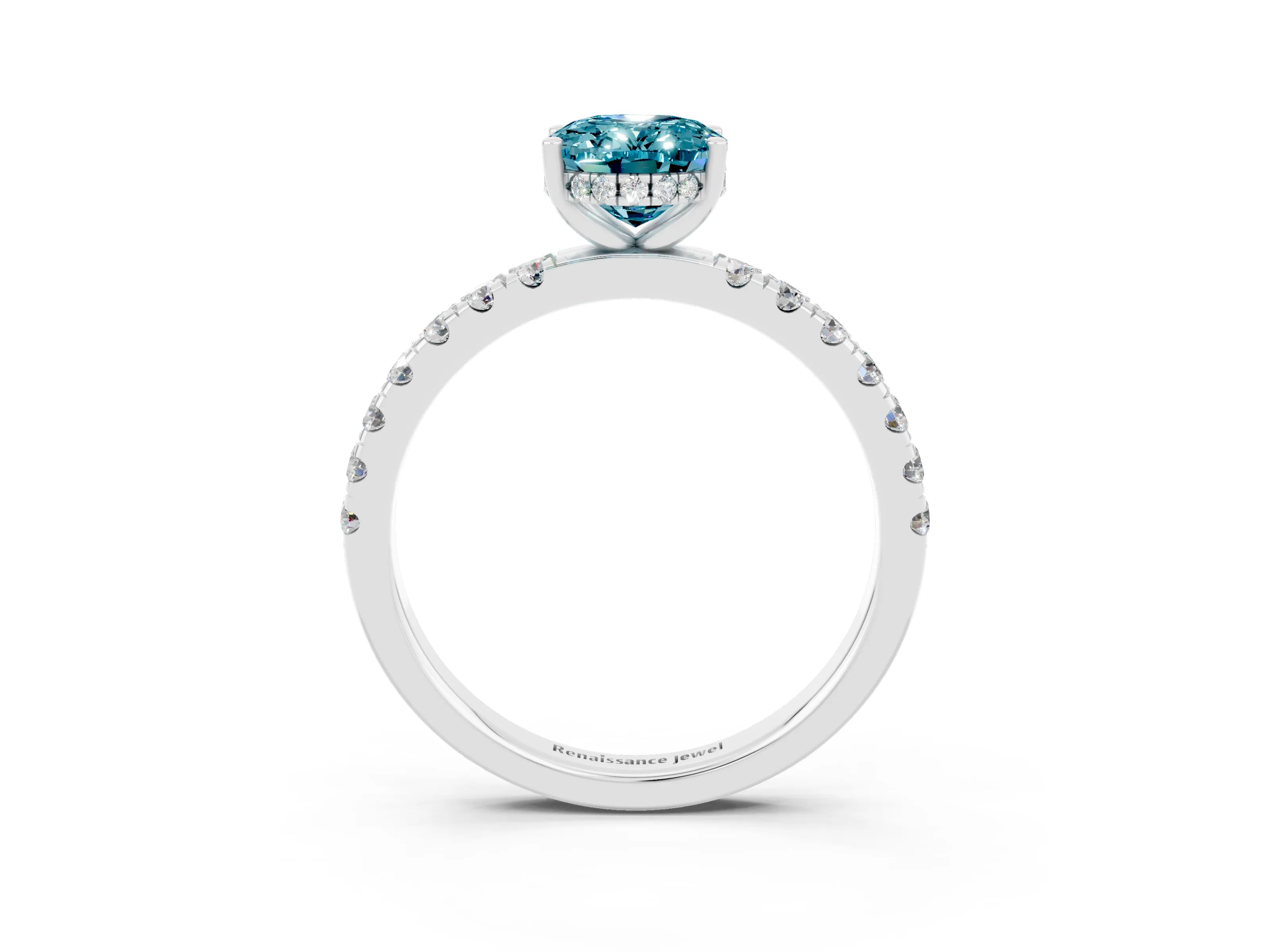 White gold Oval Cut Blue Topaz Pave Band Solitaire Ring with Four-Prong Setting_39