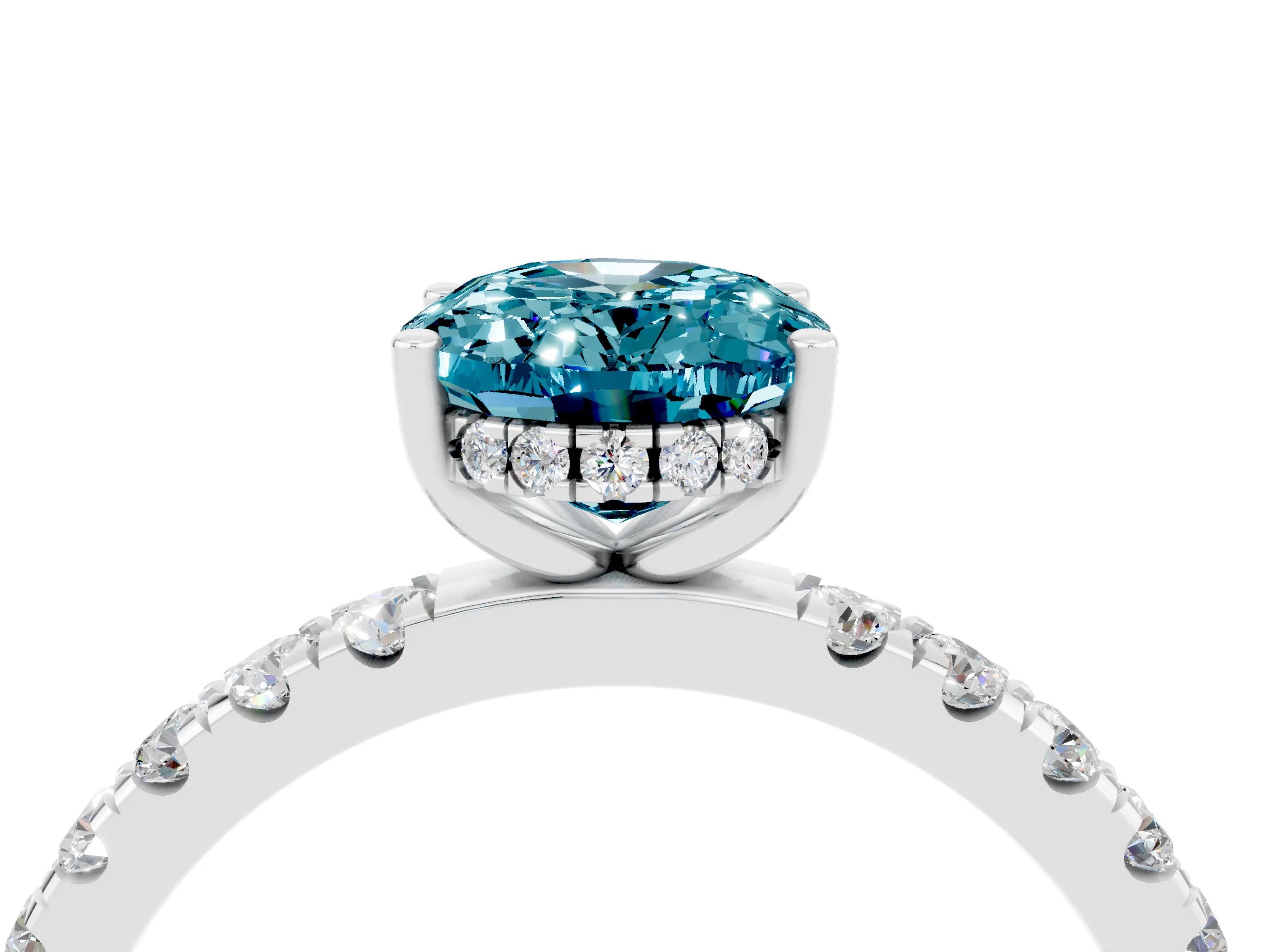 White gold Oval Cut Blue Topaz Pave Band Solitaire Ring with Four-Prong Setting_40