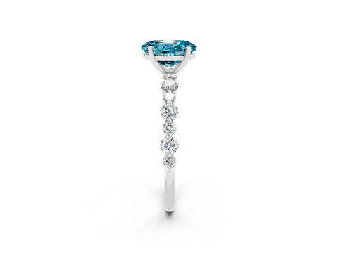 White gold Oval Cut Blue Topaz Prong Set Engagement Ring with Pavé Band_2