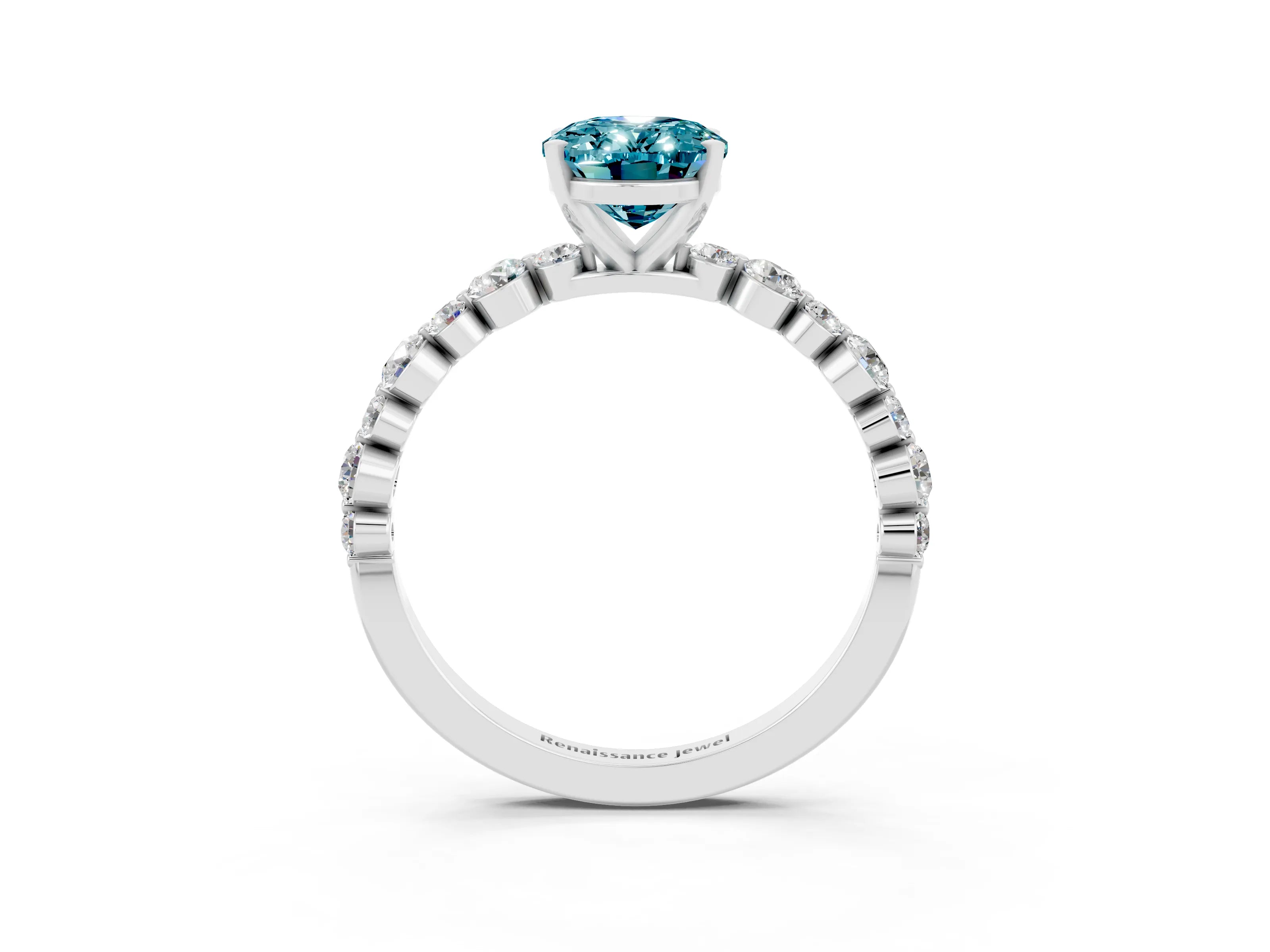 White gold Oval Cut Blue Topaz Prong Set Engagement Ring with Pavé Band_3