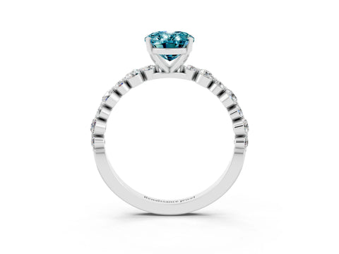 White gold Oval Cut Blue Topaz Prong Set Engagement Ring with Pavé Band_3