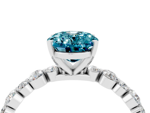 White gold Oval Cut Blue Topaz Prong Set Engagement Ring with Pavé Band_4