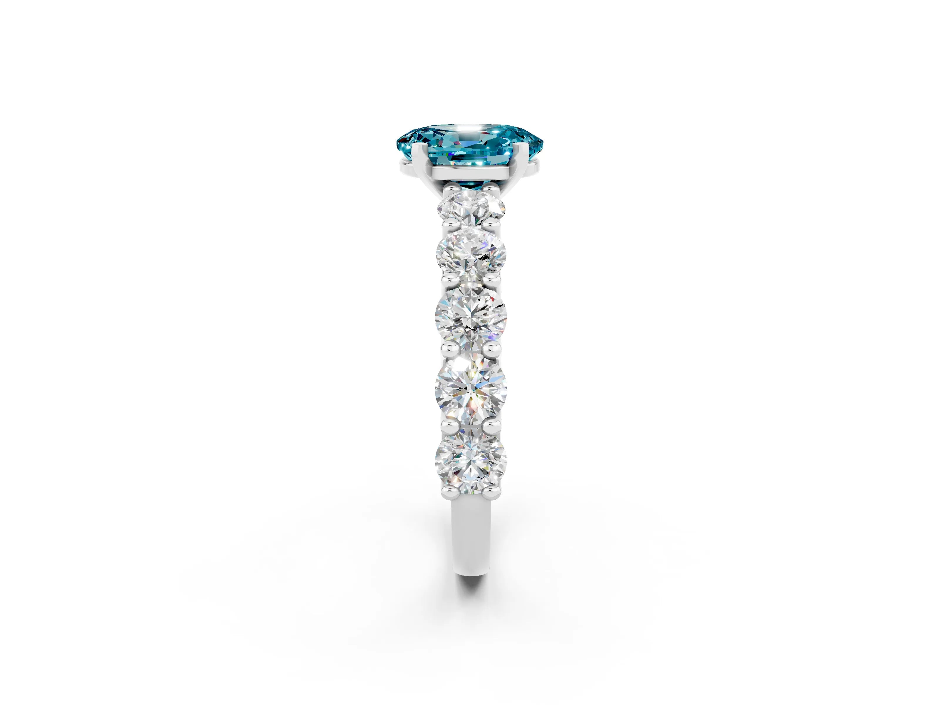 White gold Oval Cut Blue Topaz Prong Setting with Side Stones on a Pave Band_2