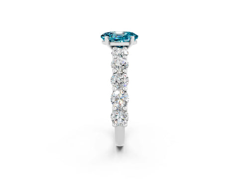 White gold Oval Cut Blue Topaz Prong Setting with Side Stones on a Pave Band_2
