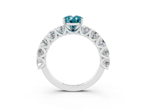 White gold Oval Cut Blue Topaz Prong Setting with Side Stones on a Pave Band_3