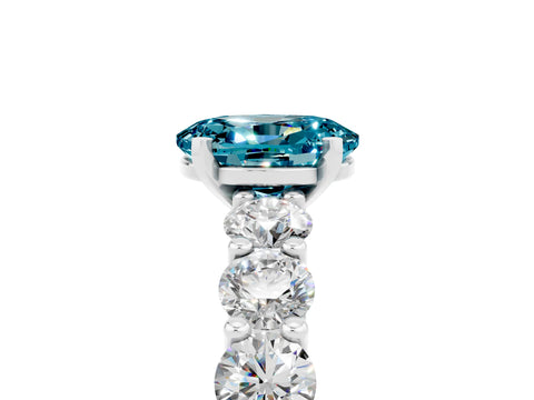 White gold Oval Cut Blue Topaz Prong Setting with Side Stones on a Pave Band_5