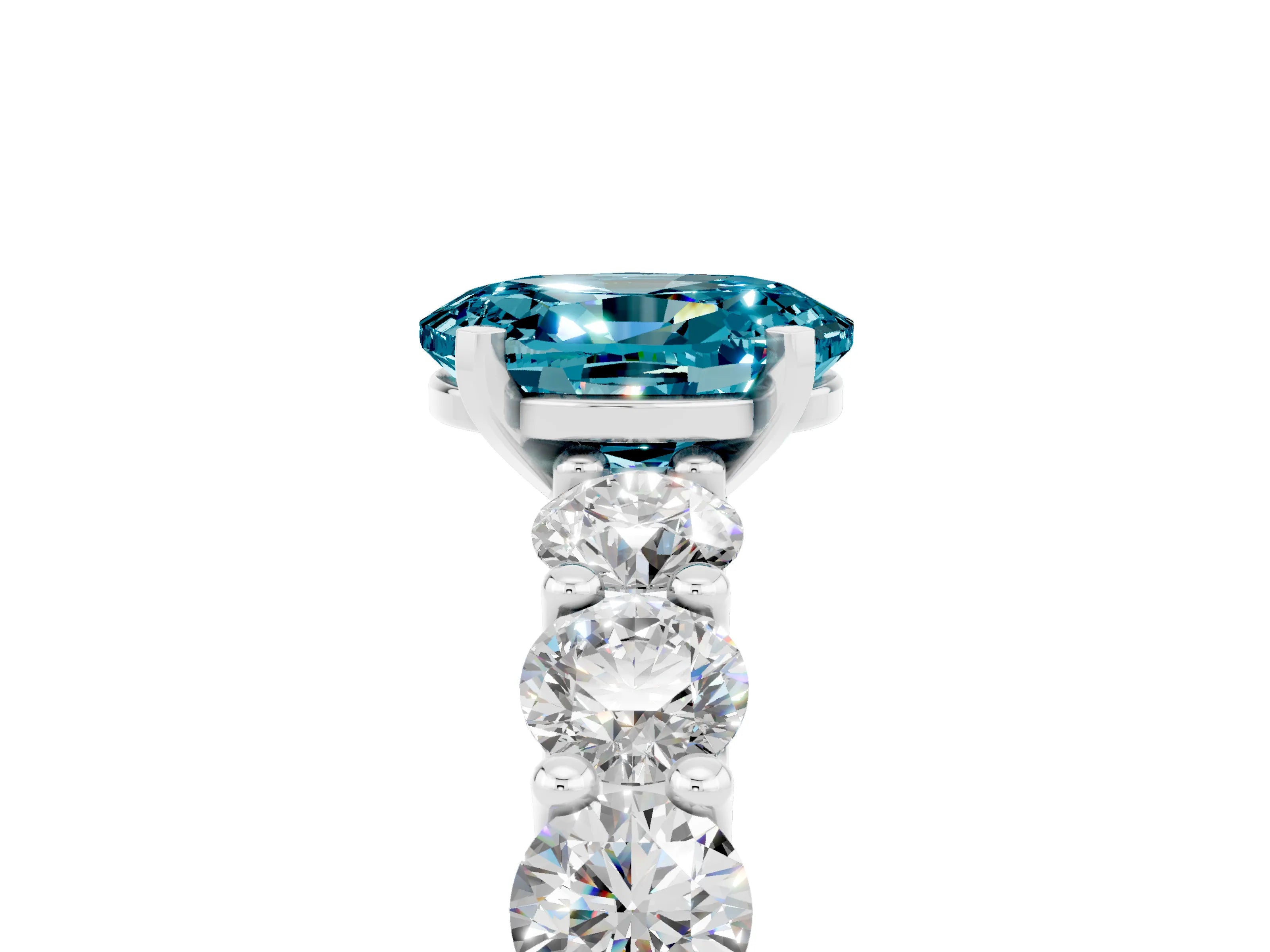 White gold Oval Cut Blue Topaz Prong Setting with Side Stones on a Pave Band_5