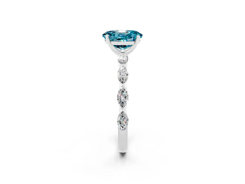 White gold Oval Cut Blue Topaz Ring with Marquise Side Stones and Prong Setting_2