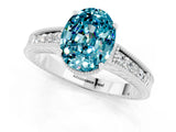 White gold Oval Cut Blue Topaz Ring with Milgrain Pavé Band and Four-Prong Setting_13