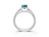 White gold Oval Cut Blue Topaz Ring with Milgrain Pavé Band and Four-Prong Setting_15