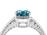 White gold Oval Cut Blue Topaz Ring with Milgrain Pavé Band and Four-Prong Setting_16