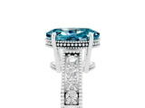 White gold Oval Cut Blue Topaz Ring with Milgrain Pavé Band and Four-Prong Setting_17