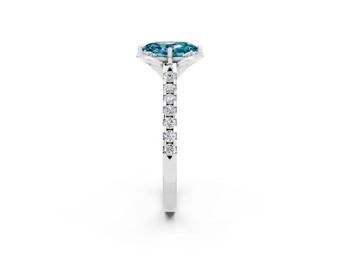 White gold Oval Cut Blue Topaz Ring with Pavé Band and Floral Prong Setting_2