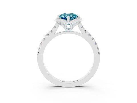 White gold Oval Cut Blue Topaz Ring with Pavé Band and Floral Prong Setting_3